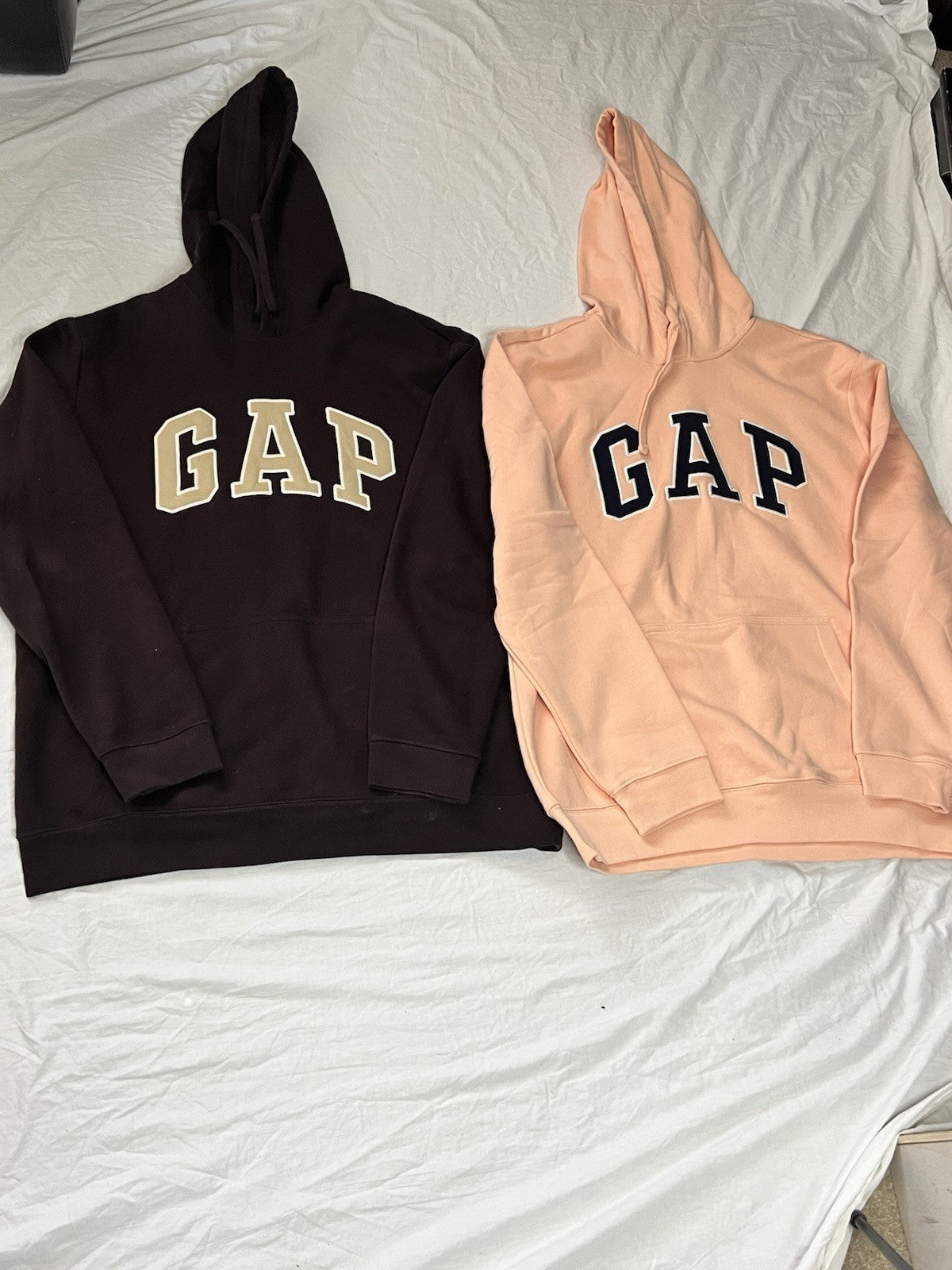 GAP Logo Hoodie Unisex Brown And Peach Kangaroo Pocket Lot Of 2