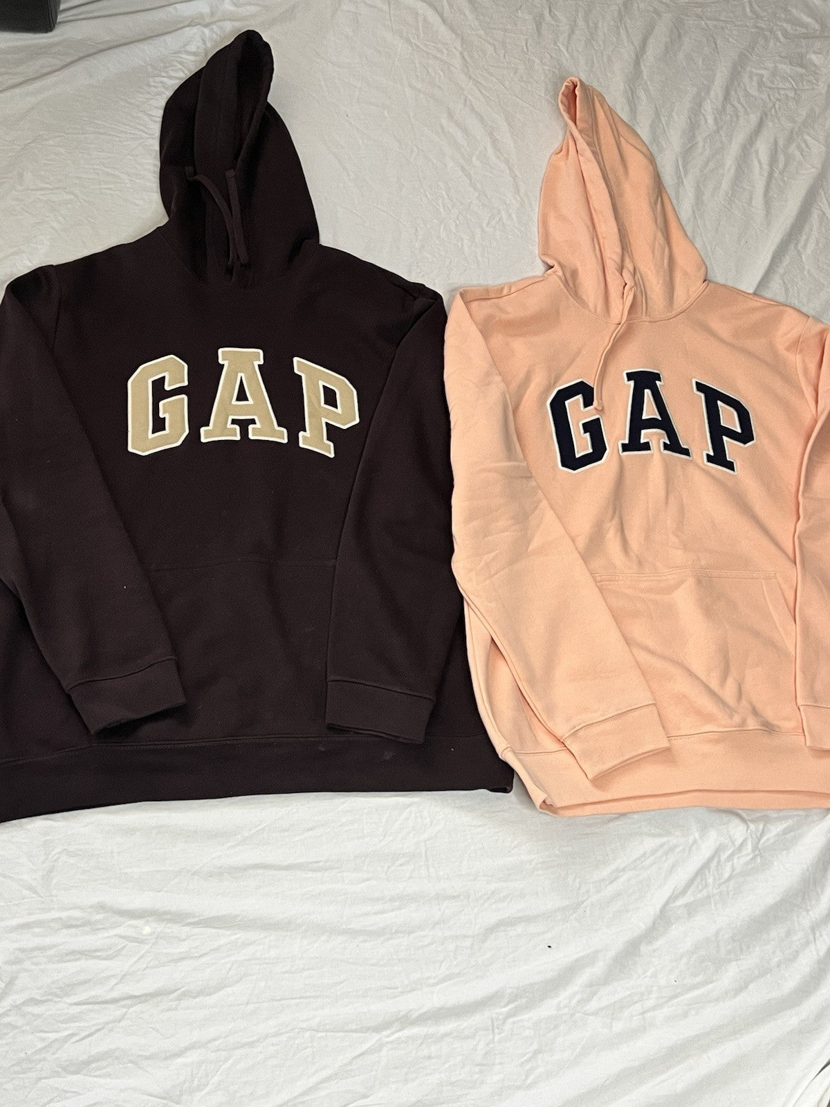 GAP Logo Hoodie Unisex Brown And Peach Kangaroo Pocket Lot Of 2