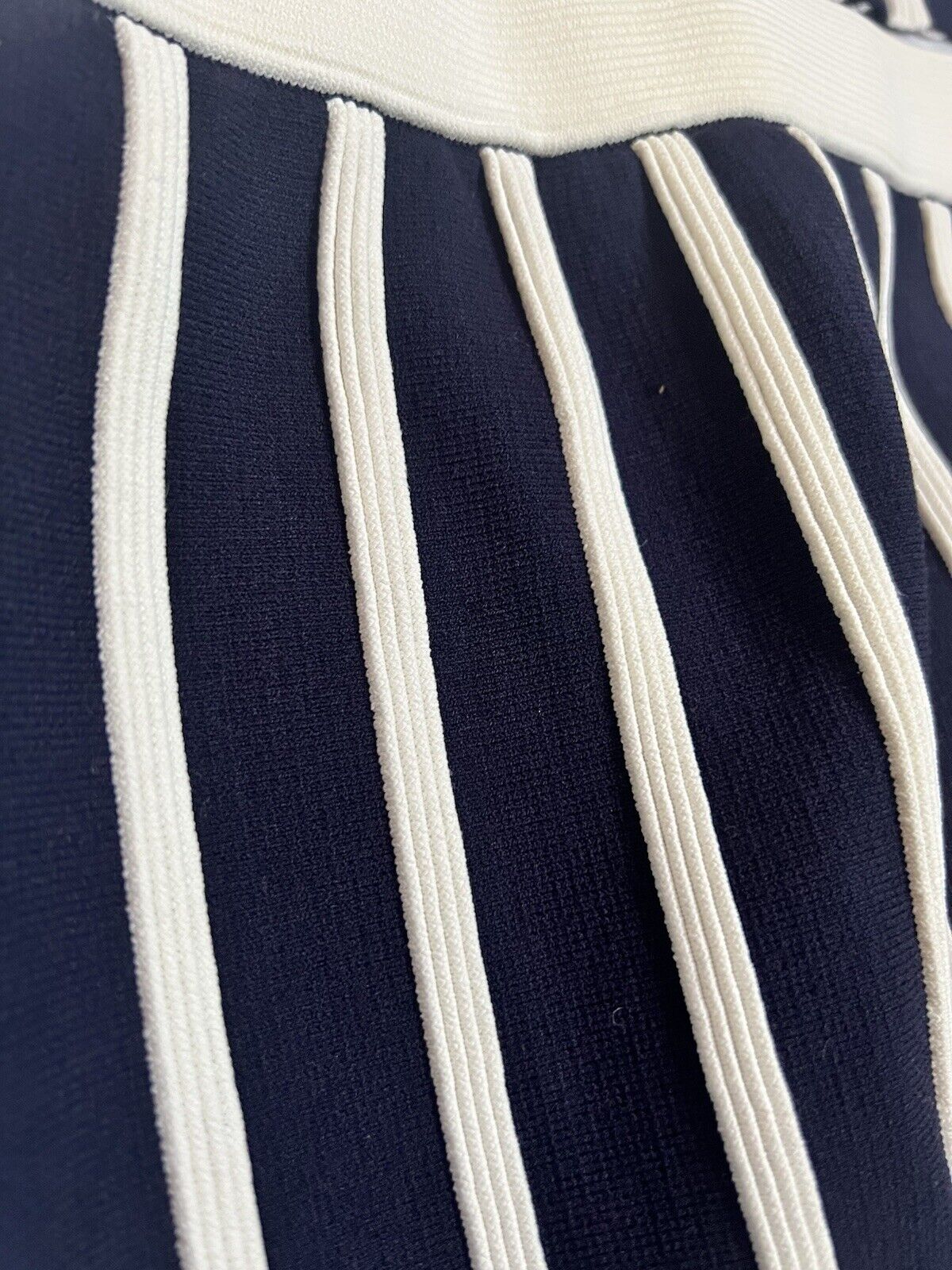 Ann Taylor Sweater Set Top & Skirt Navy & White Pin Stripped Petite.